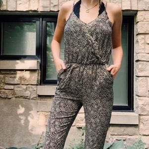 Black and crime printed surplus jumpsuit